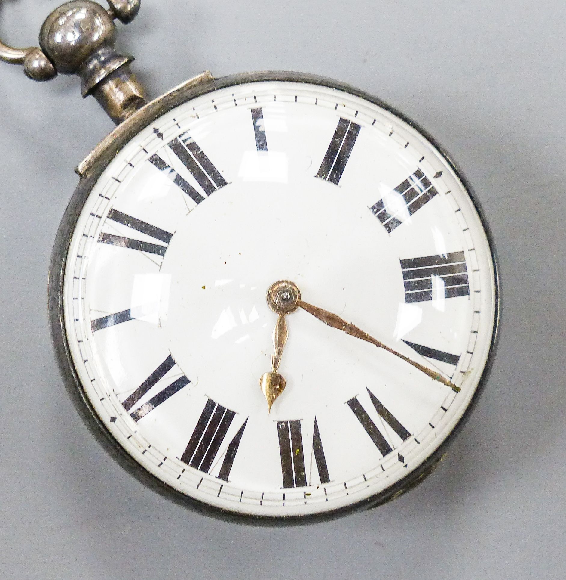 A Victorian silver keywind verge pocket watch movement marked Mathew, Uckfield, (outer case missing?), case diameter 50mm.